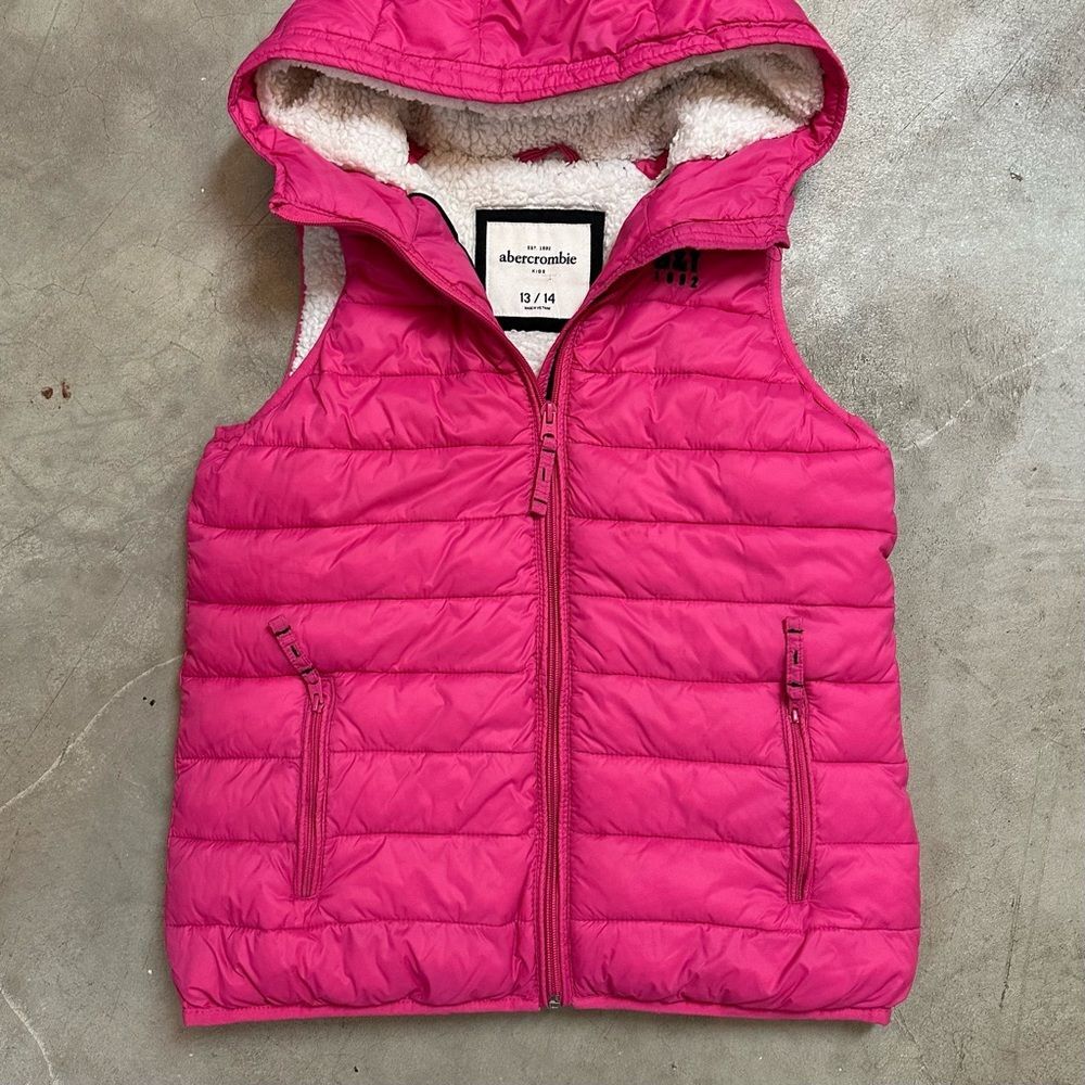 Kids Abercrombie Pink Puffer Vest Fleece Lined Size 13/14